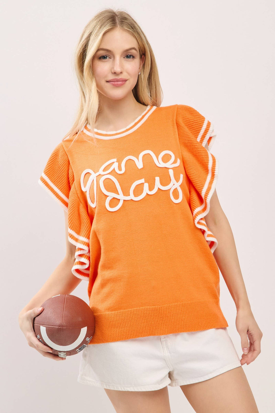*Preorder* Ruffle Sleeve Varsity Gameday Knit Top