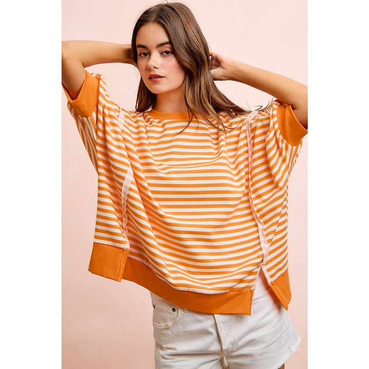 **preorder** STRIPE TERRY SHORT SLEEVES OPEN SEAM DETAIL TOP