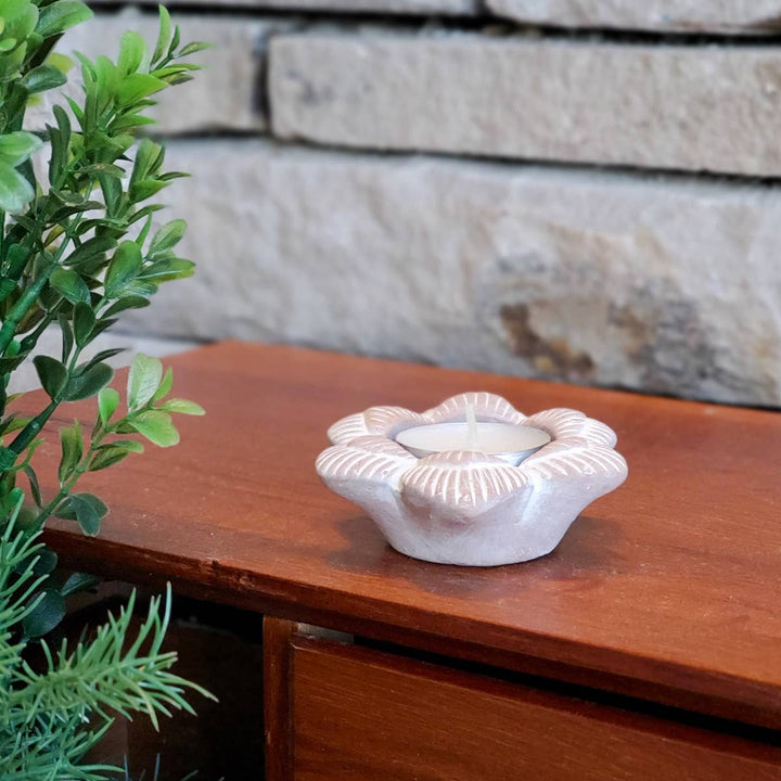 Handmade Terracotta Tea Light Candle Holder - Flower