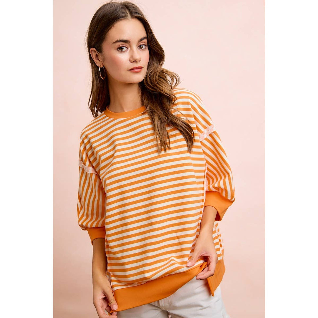 **preorder** STRIPE TERRY SHORT SLEEVES OPEN SEAM DETAIL TOP